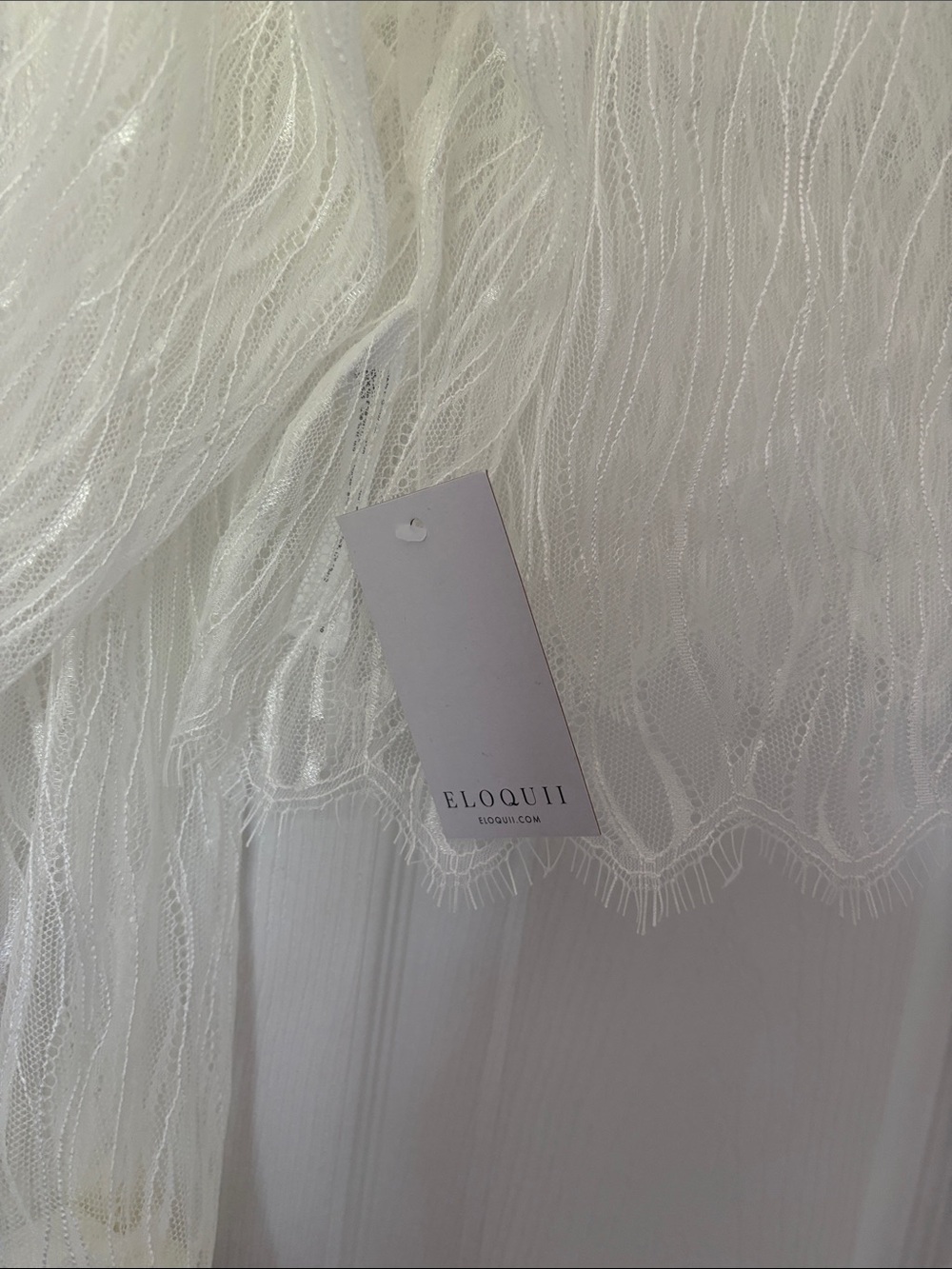 Eloquii Sheer Ivory Fringe Lace Long Sleeve Crop Top - Picture 5 of 9